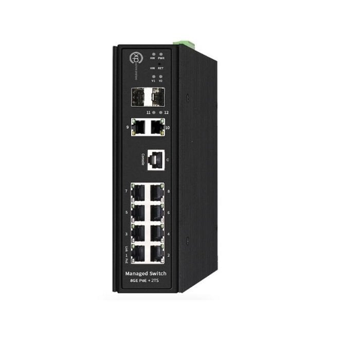 XPS-I7120-12PT  industrial solutions  8 port 10/100/1000 PoE + 2 port 1000T + 2 port 100/1000 SFP L2+ Managed Industrial Switch