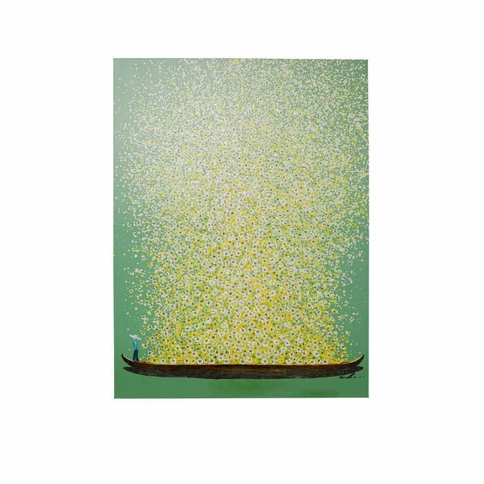 Canvas Picture Flower Boat Green Yellow Tablo 120x160 cm