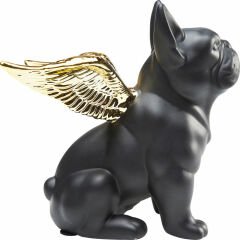 Sitting Angel Dog Gold Black Dekoratif Figür