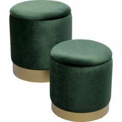 Stool Cherry Storage 2'li Dark Green Brass Tabure