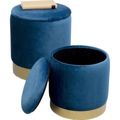 Stool Cherry Storage 2'li Blue Brass Tabure