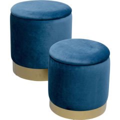 Stool Cherry Storage 2'li Blue Brass Tabure