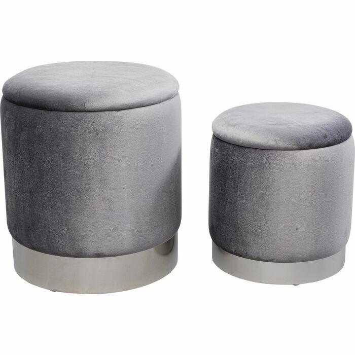 Stool Cherry Storage 2'li Grey Silver Tabure