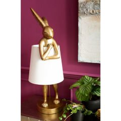 Animal Rabbit Gold White Poliresin Masa Lambası