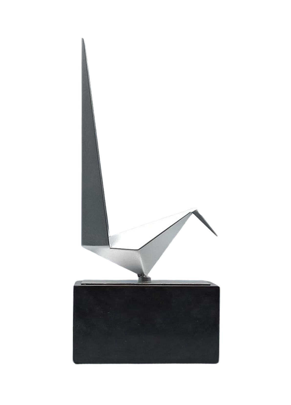 Origami Kuş Biblo Mermer Kaideli Çelik Siyah 36 Cm