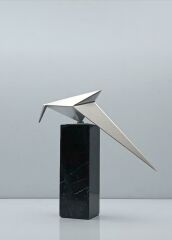Origami Kuş Biblo Mermer Kaideli Çelik Siyah 28 Cm