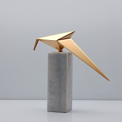 Origami Kuş Biblo Mermer Kaideli Çelik Beyaz 28 Cm