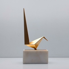 Origami Kuş Biblo Mermer Kaideli Çelik Beyaz 36 Cm