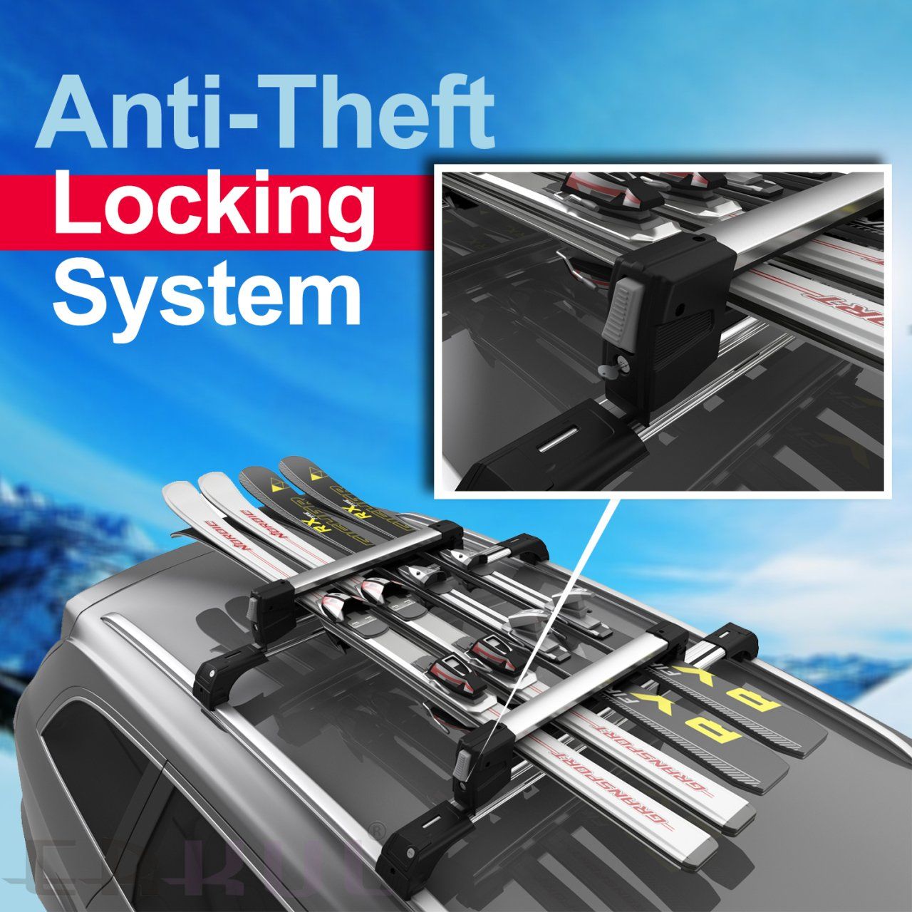 Dörtlü Kayak ve Snowboard Taşıyıcı Siyah