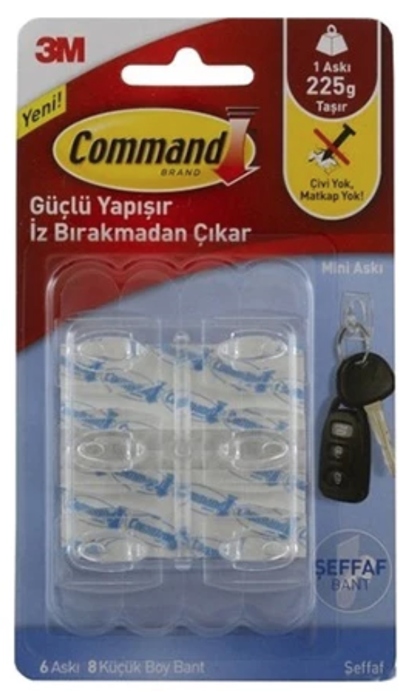 3M Command 17006 Küçük Şeffaf Askı 6 Paket