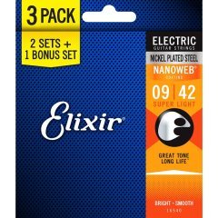 Elixir 09-42 Nanoweb Ekonomik 3'lü Set Elektro Gitar Teli (16540)
