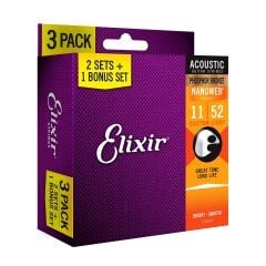 Elixir 11-52 Nanoweb Phos.Brz. Ekonomik 3'lü Set Akustik Gitar Teli (16544)