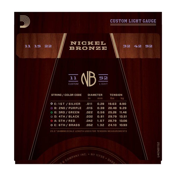 Daddario NB1152 Akustik Gitar Tel Seti Nickel Bronze Custom Lite 11 52