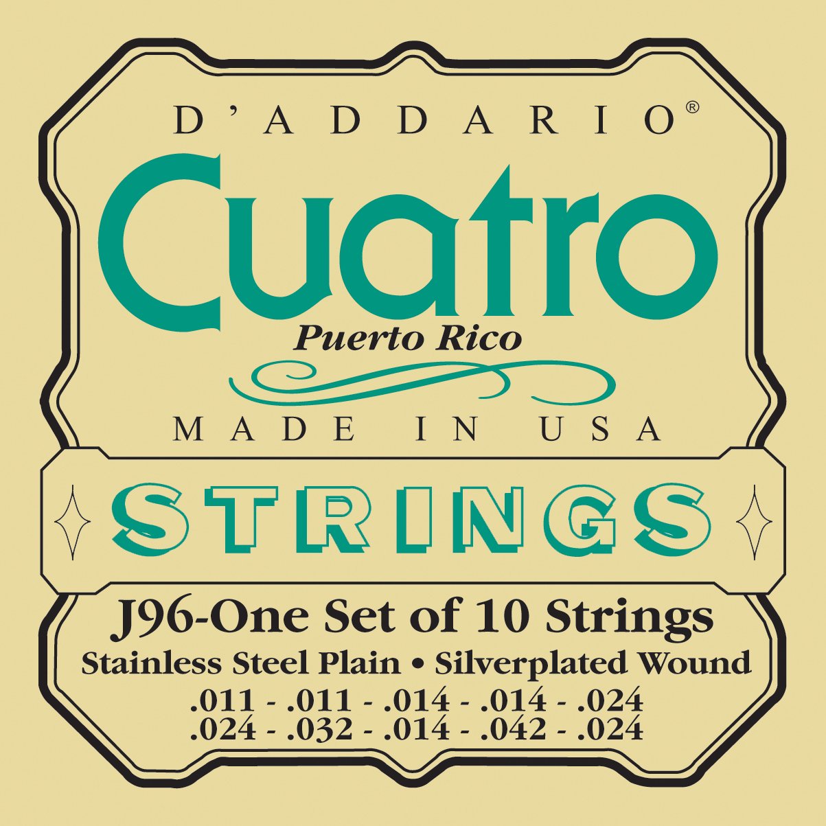 Daddario J96 Akustik Gitar Teli CUATRO PUERTO Silver
