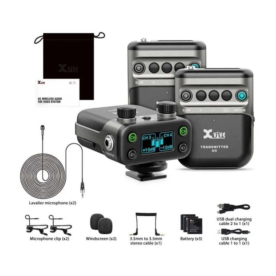 Xvive U5T2 Çift Vericili DSLR Kamera Telsiz Mikrofon Seti