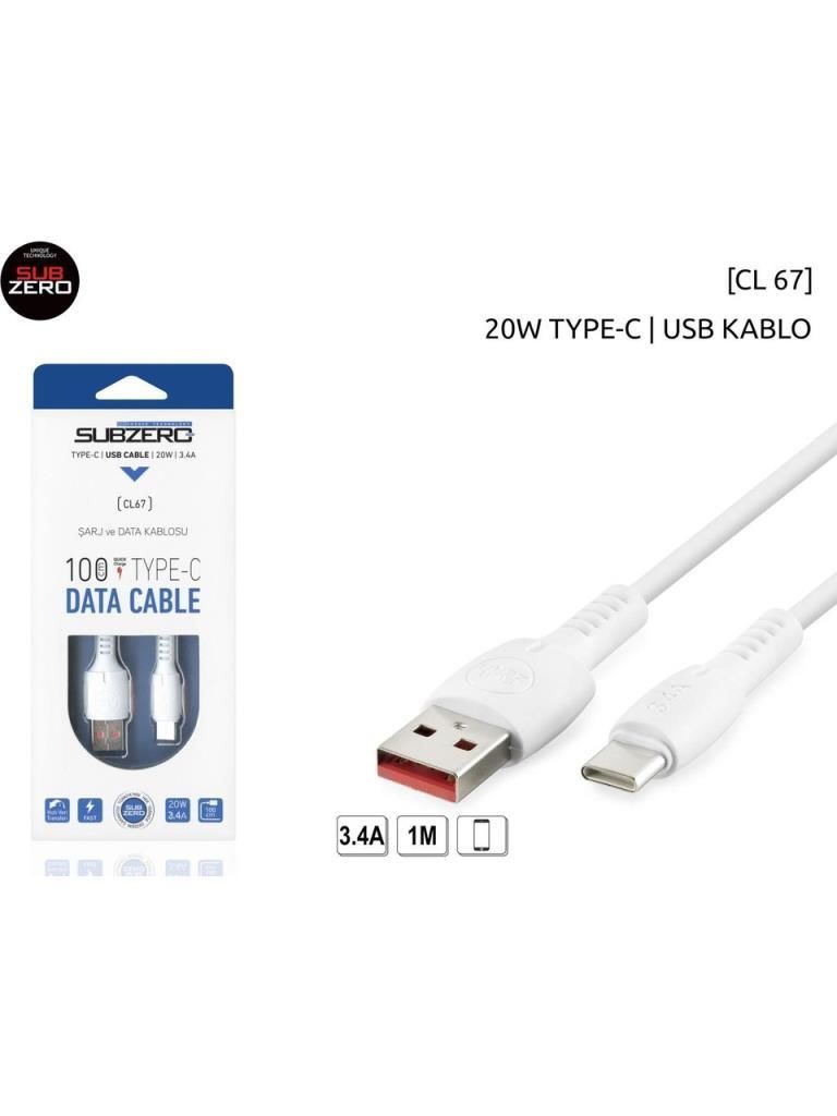 SUBZERO CL67 3.4A TYPE-C HIZLI SARJ DATA KABLOSU