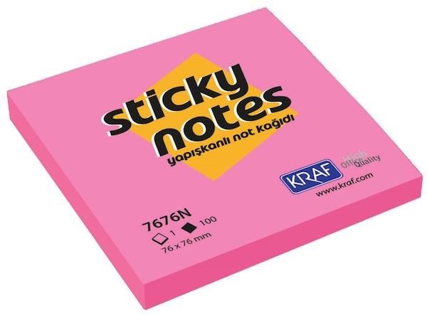 KRAF YAPISKANLI NOT KAGIDI 76X76 NEON PEMBE 7676N-