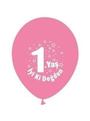 NEDI BALON 1 YAS PEMBE BASKILI 16 LI