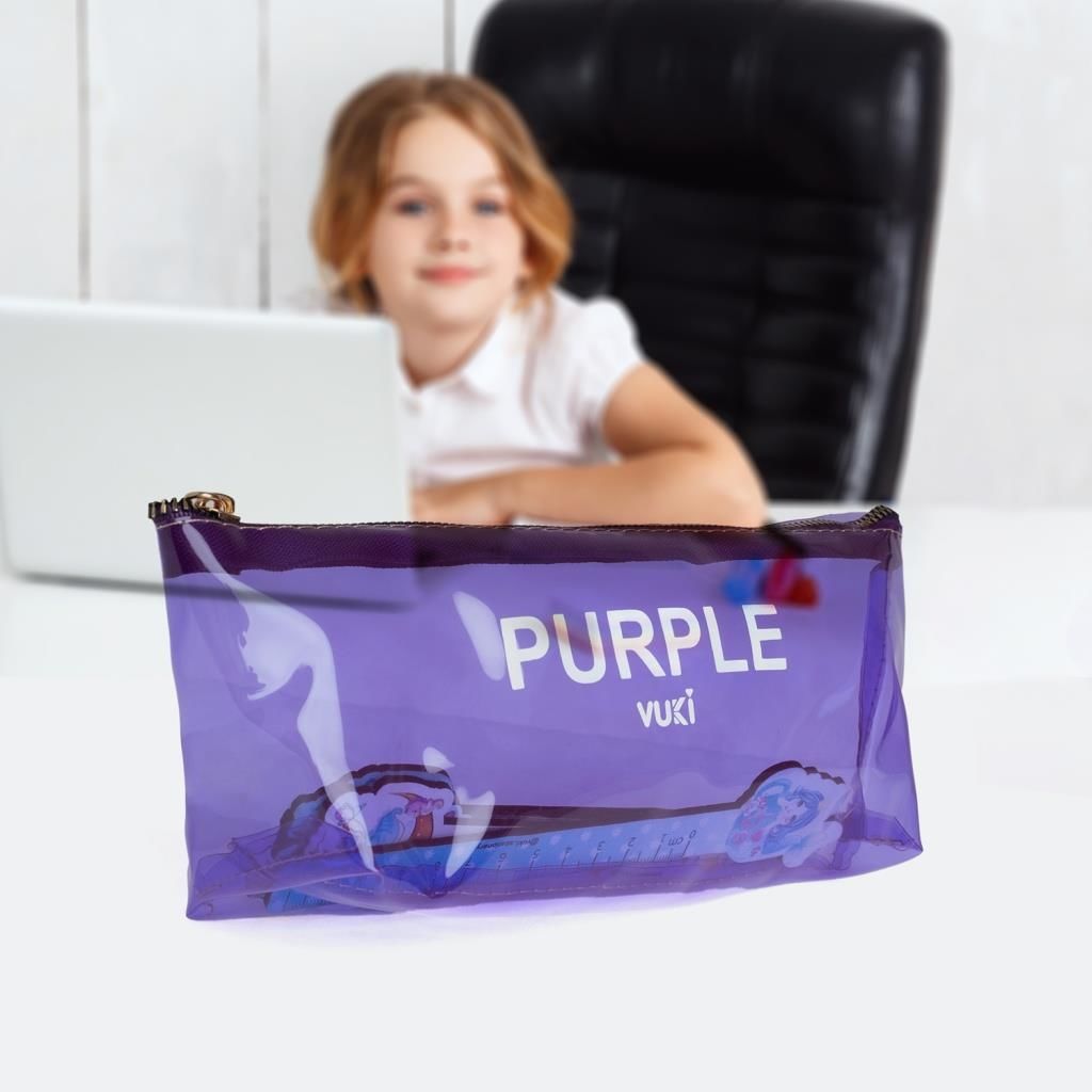 VUKI SEFFAF KALEM CANTASI UCGEN MOR VK-0115-01