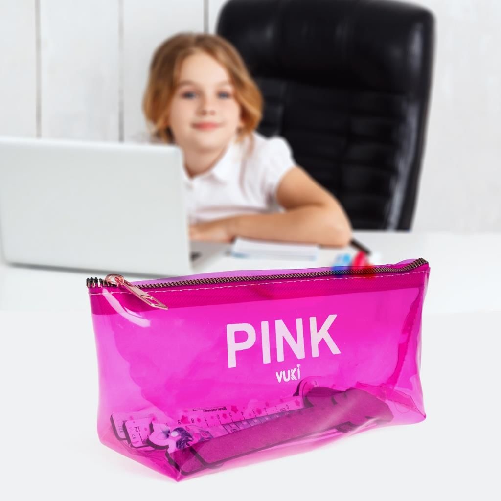 VUKI SEFFAF KALEM CANTASI UCGEN PEMBE VK-0115-06