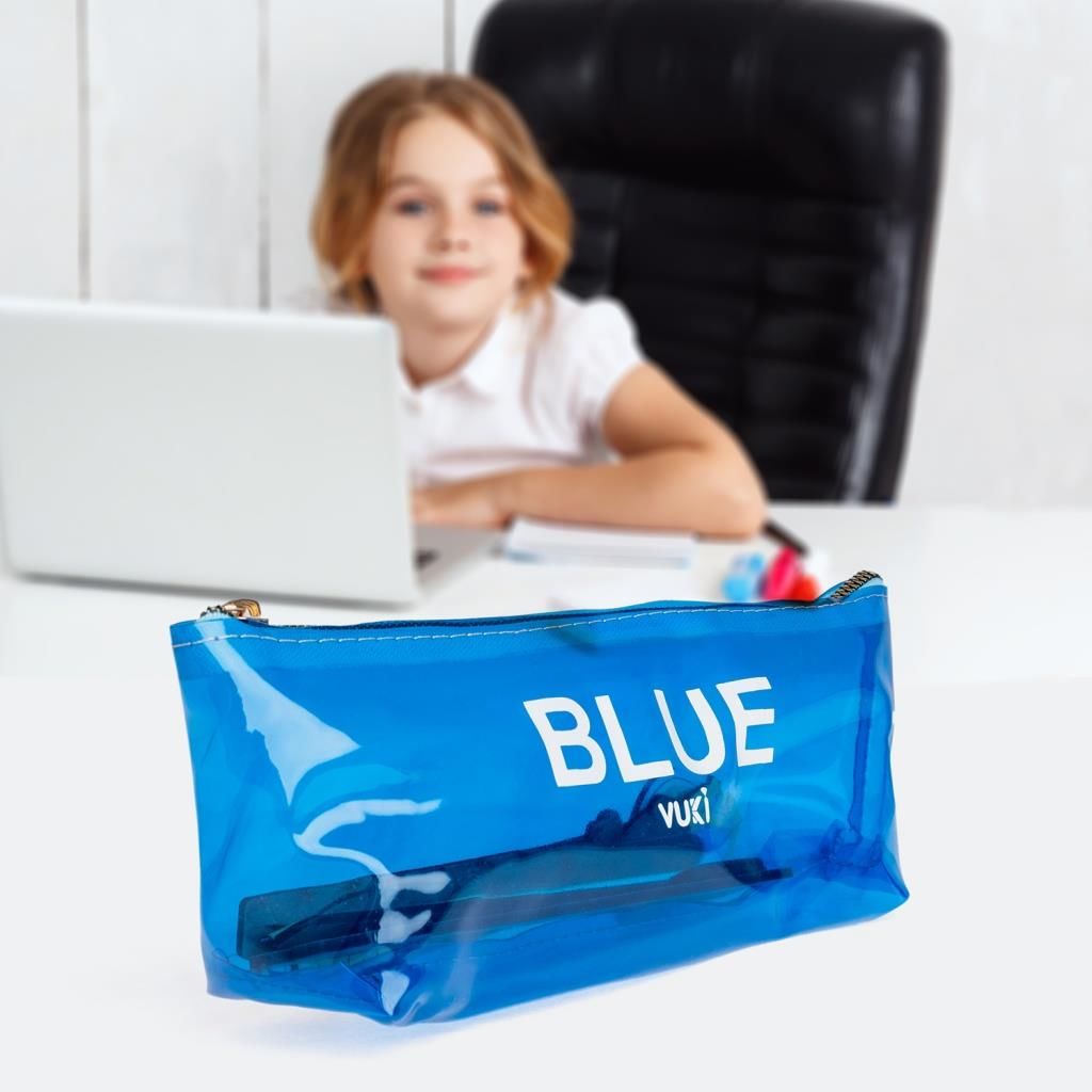 VUKI SEFFAF KALEM CANTASI UCGEN MAVI VK-0115-03