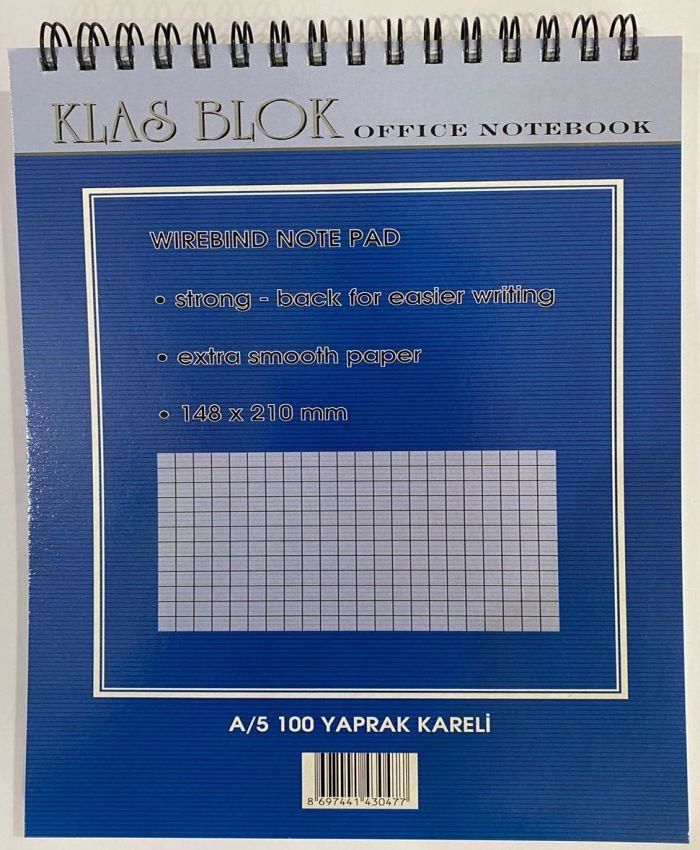 KLAS BLOKNOT A5 KARELI SPIRALLI 100 YAPRAK (0447)