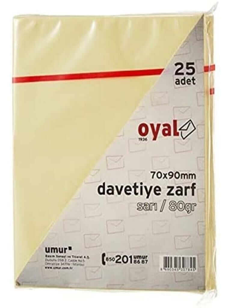 OYAL DAVETIYE ZARFI 70x90 80gr.SARI 25 LI