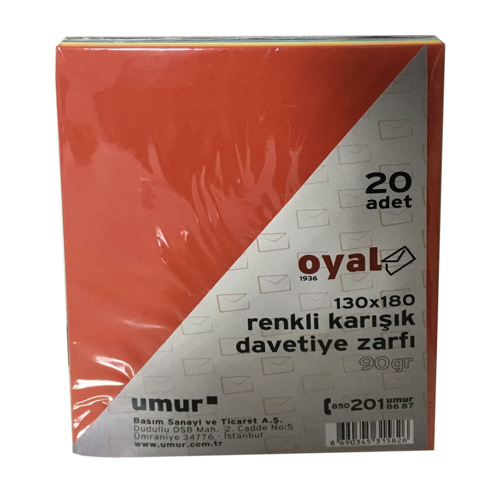 OYAL DAVETIYE ZARFI 130x180 90gr.KARISIK RENK 20LI