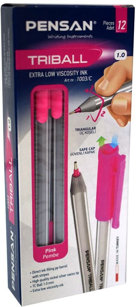 PENSAN TUKENMEZ KALEM TRIBALL PEMBE 12 LI