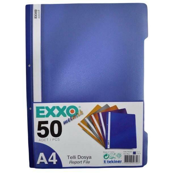 EXXO TELLI DOSYA METALIK SAKS MAVISI 50 LI