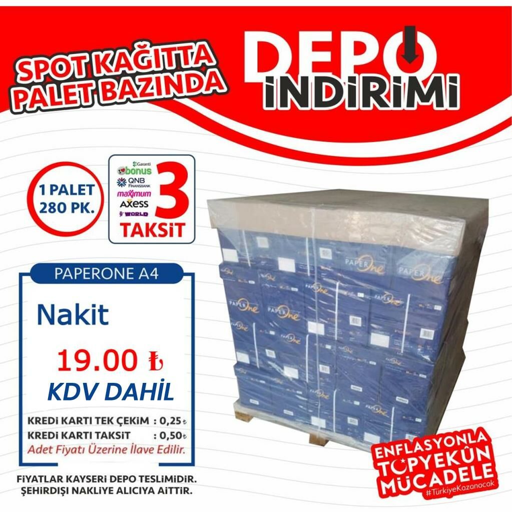 PAPERONE A4 FOTOKOPI KAGIDI 80gr 280 PK=1 PALET