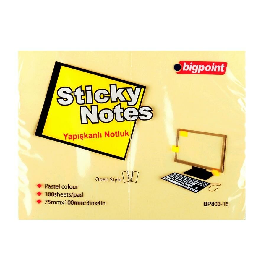 Bigpoint Yapışkanlı Not Kağıdı 75x100mm Sarı 1li