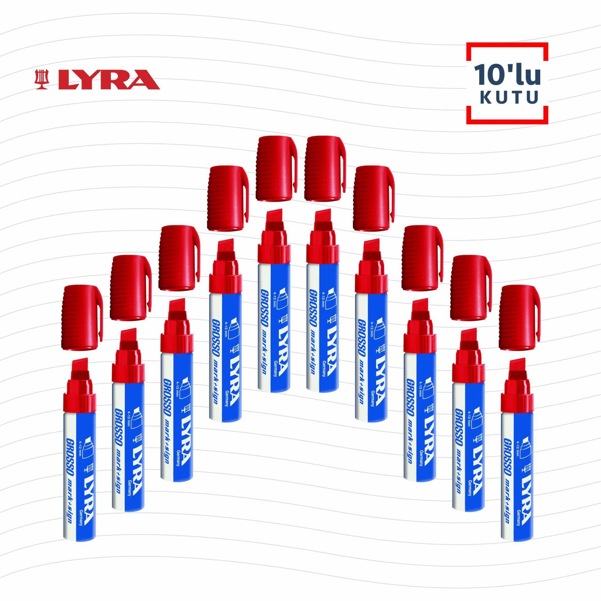 LYRA GROSSO PERMANENT MARKER JUM KIRMIZI 10LU KUTU