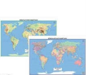 GURBUZ DUNYA FIZIKI+SIYASI HARITA 50x70cm.(22111)