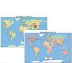 GURBUZ DUNYA FIZIKI+SIYASI HARITA 50x70cm.(22111)