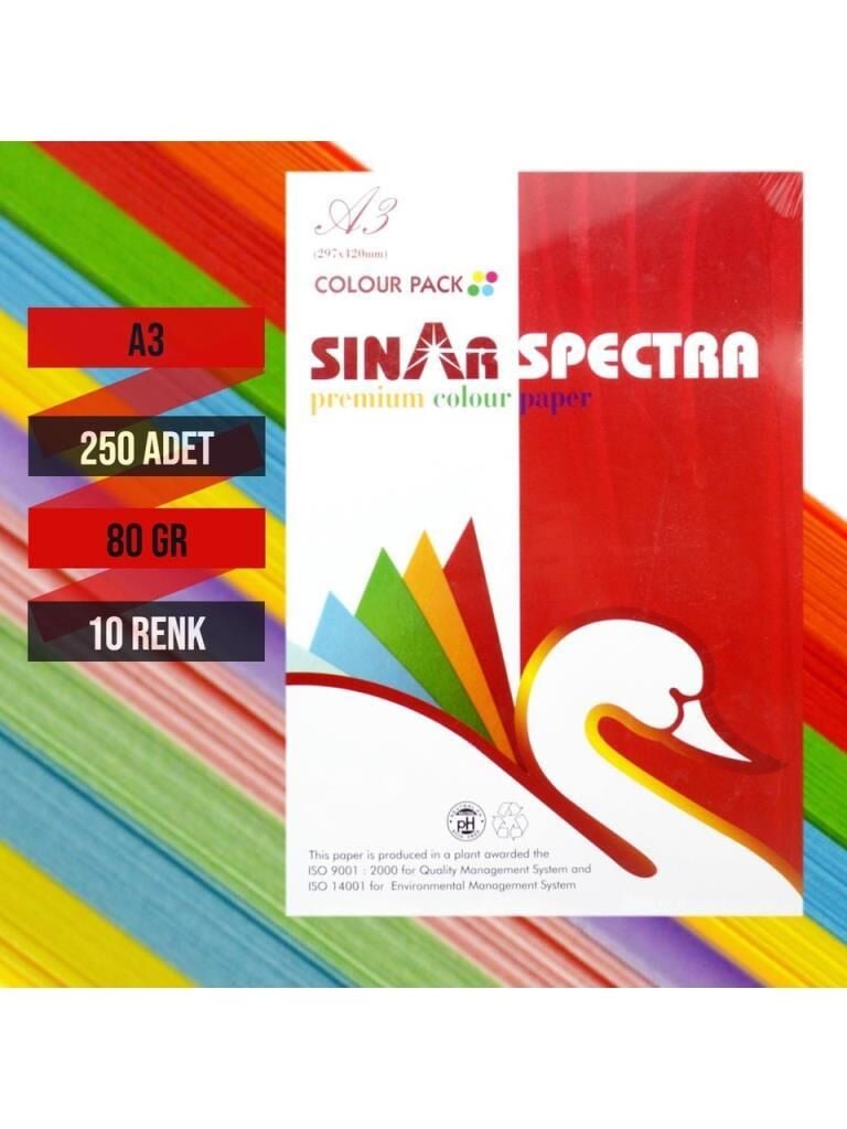 SINAR 10 RENK FOTOKOPI KAGIDI A3 80gr. 250 LI PAST