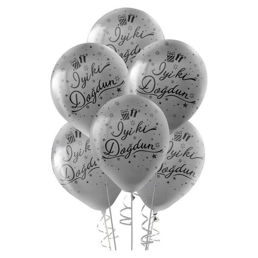 NEDI BALON METALIK BASKILI GUMUS IYIKI DOGDUN 12LI
