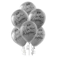 NEDI BALON METALIK BASKILI GUMUS IYIKI DOGDUN 12LI