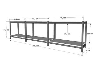 Raflı Tek Katlı Metal Tv Ünitesi Beyaz 208 Cm MTL-TVT-1001-B