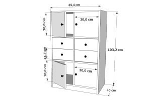 Çekmeceli Kapaklı Beyaz Çok Amaçlı Dolap 65,4 Cm Çıtasız ÇA-D-1109-Ç