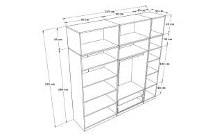 Beş Kapaklı İki Çekmeceli Yüklük Gardırop Beyaz Çıtasız 225 Cm GD1104-B-Ç