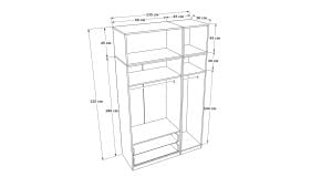 Üç Kapaklı İki Çekmeceli Askılıklı Yüklük Gardırop Beyaz Çıtasız 135 Cm GD1035-B-Ç