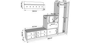 Dolaplı Puflu Raflı Askılıklı Çekmeceli Beyaz Vestiyer Çıtasız 228 cm VST-1115-Ç