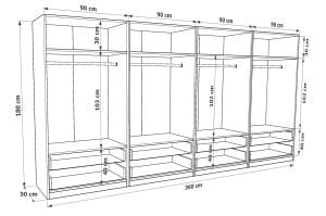 Sekiz Kapaklı Sekiz Çekmeceli Raflı Askılıklı  Gardırop Beyaz Çıtasız 360 Cm GD1221-B-Ç