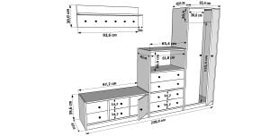 Dolaplı Puflu Raflı Askılıklı Çekmeceli Beyaz Vestiyer Çıtasız 228 cm VST-1116-Ç