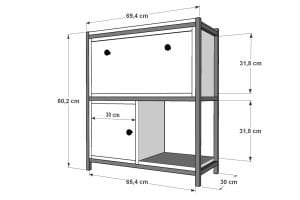 Raflı İki Katlı Dolaplı Düşer Kapaklı Metal Komodin Beyaz 80 Cm MTL-KMD-1018-B