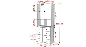 Rafli Dolapli Çekmeceli Vitrin Beyaz 65 Cm VTR-1021-Ç