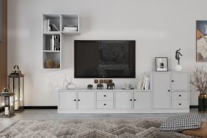 Duvar Dolaplı Çekmeceli Tv Ünitesi Beyaz 227 Cm TV-1223-Ç