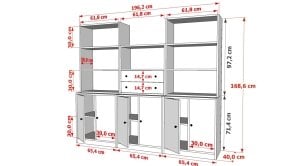 Rafli Çekmeceli Dolapli Vitrin Beyaz 195 Cm VTR-1084-Ç