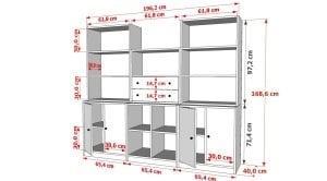 Rafli Çekmeceli Dolapli Vitrin Beyaz 195 Cm VTR-1083-Ç